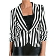 thumbnail image 2 of XPMWRP Women's Lightweight Striped Casual Jacket 3/4 Sleeve Loose Lapel Coats Fall Winter Trendy Button Down Jacket Black S, 2 of 5