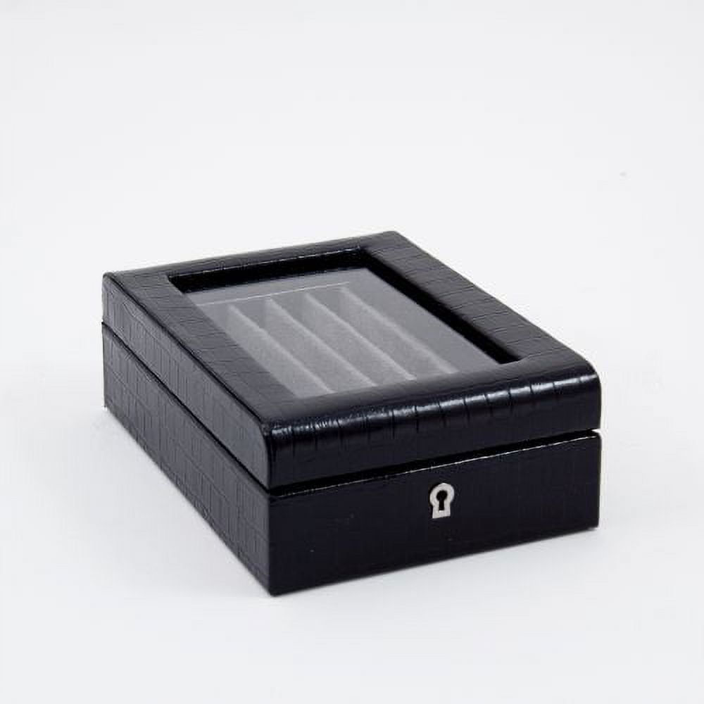 Bey-Berk International BB580BLK Black Croco Leather 2 Level - 11 Pen Case with Glass Top & Key Lock