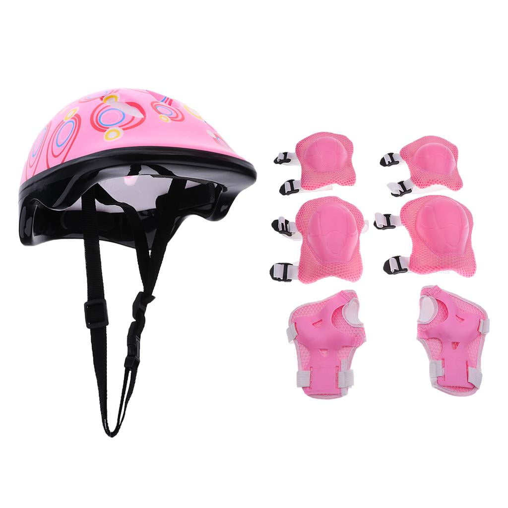 LOVIVER Set of 7 Pieces Kids Knee Elbow Wrist Protective Pad Set For Inline Skating Bike Pink