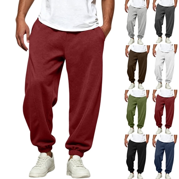 Mens Oversized Baggy Jogger Sweatpants Drawstring Elastic Waist Seam Detailed Loose Fit Pants with Ribbed Ankle Cuffs for Streetwear