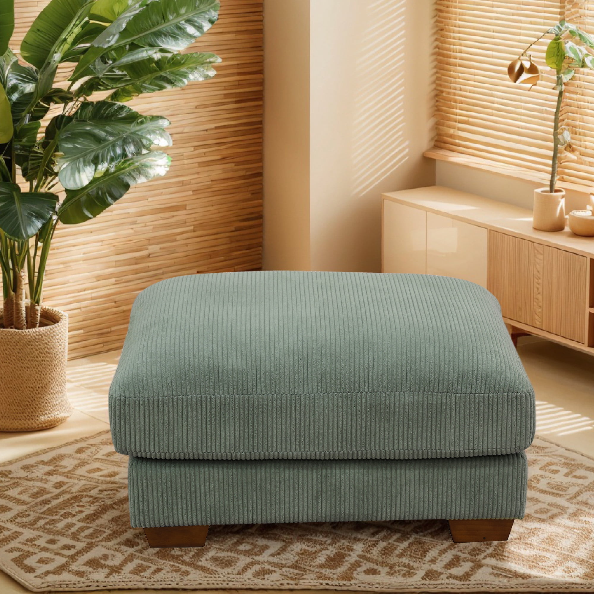 Large Oversized Ottoman Bench for Living Room, No Assembly Needed, Green Corduroy