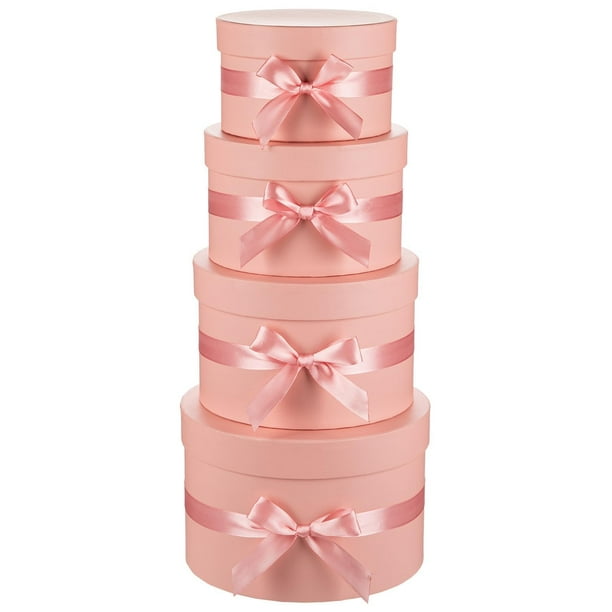 Set de 4 cajas de regalo GNFlus con tapa para regalos, color rosa