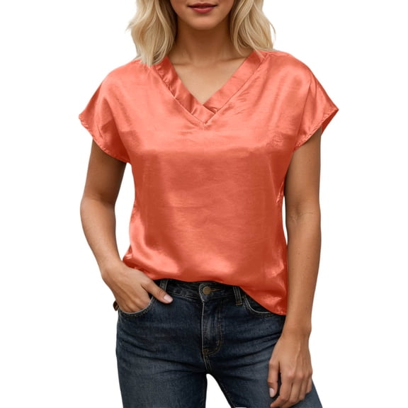 XAOFW Women's T Shirts Solid Color Classic Crew Neck Tees Casual Summer Short Sleeve Knit Tees Versatile Top XXXL
