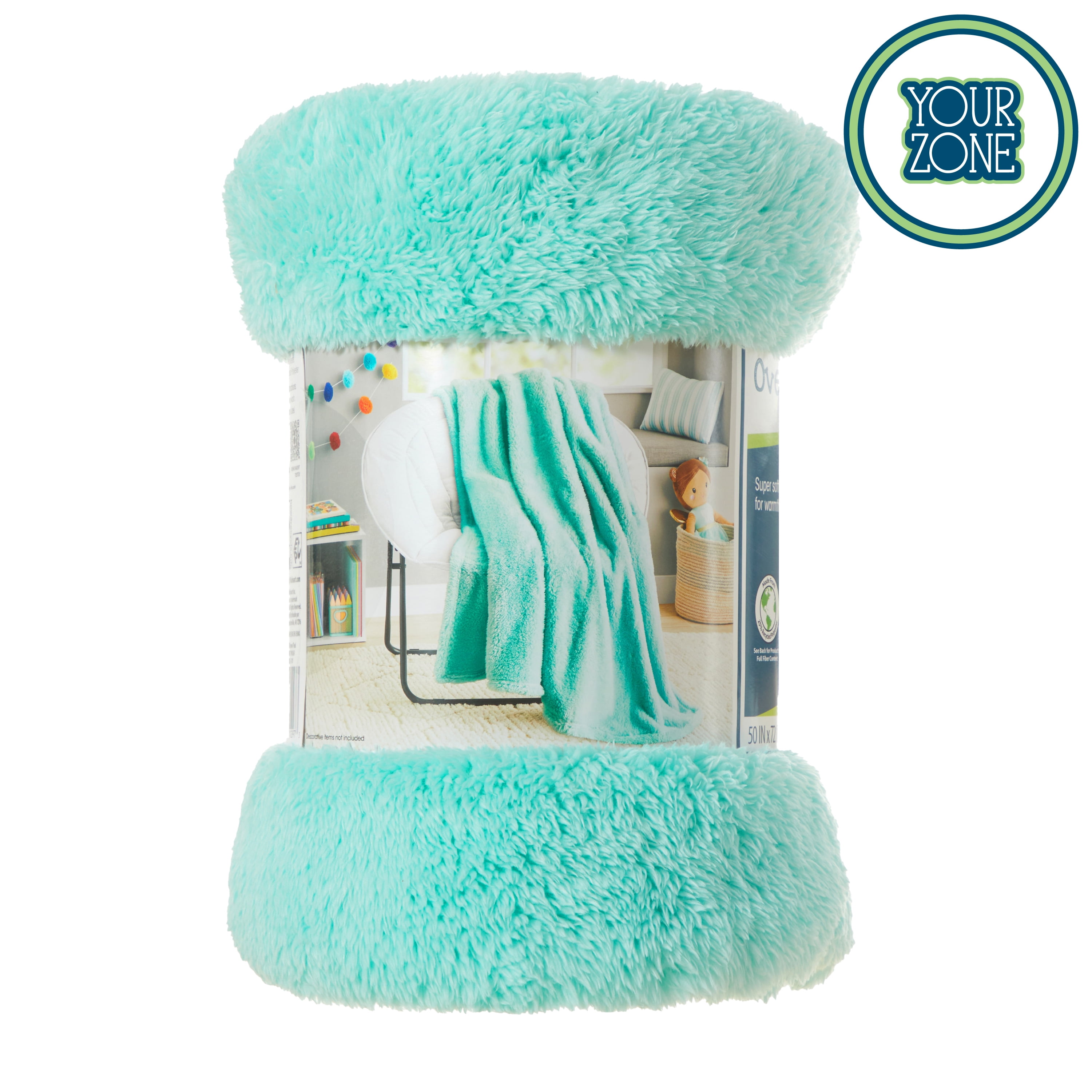 Your Zone Soft, Teal, Oversized, Fuzzy Throw Blanket for Kids, 72 x 50 inches