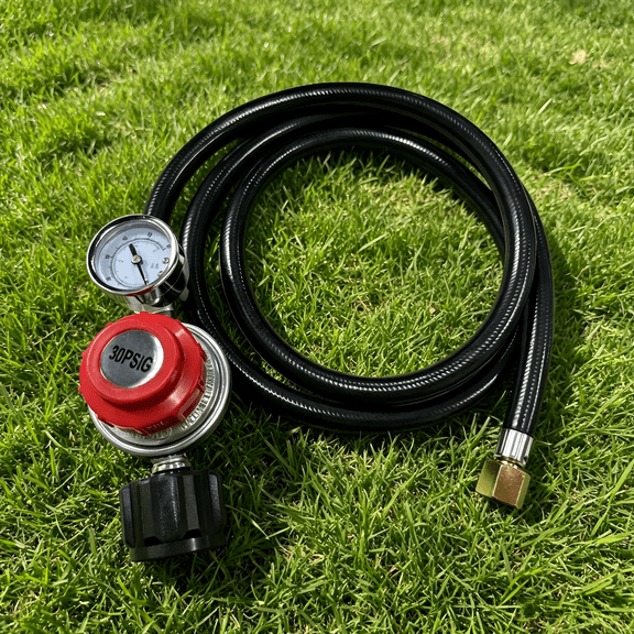 Adjustable Propane Regulator, 0-30 PSI High-Pressure Propane Tank Regulator with 4.8FT Hose, Universal Gas Grill Regulator and Hose Replacement Part for Gas Burners, Turkey Fryers, Heaters