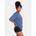 thumbnail image 4 of LMLYSoH Women's Summer T-Shirt Casual Loose Fit Stylish Striped Crew Neck Short Sleeve Drop Shoulder Tops, 4 of 8