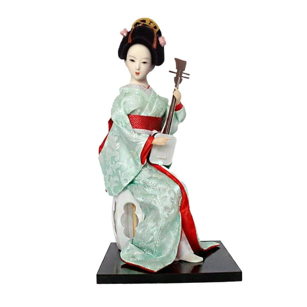 Muñecas con kimono de Geisha japonesa de 12 pulgadas, Kabuki antiguo Oriental, muñeca de Geisha asiática, estatuilla de señora para estante, decoració Rojo y verde claro