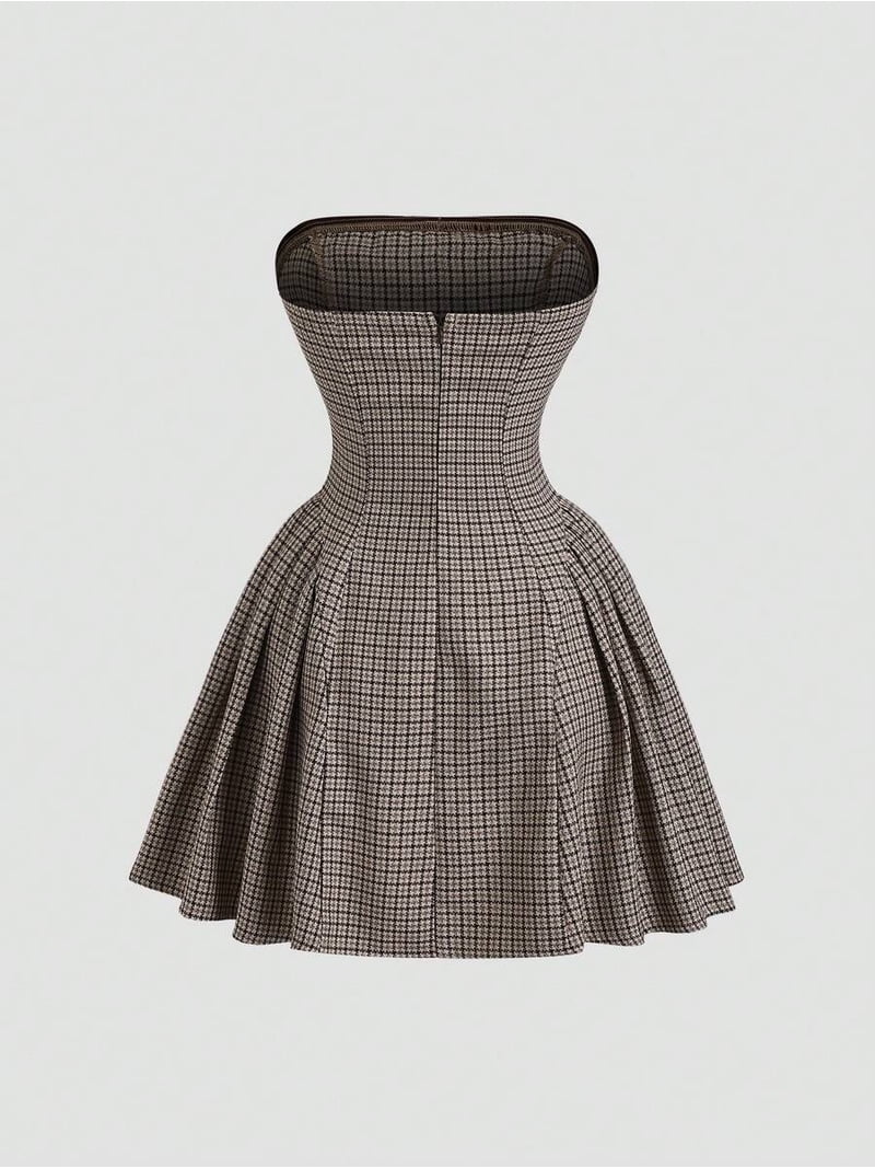 houndstooth dress brown Strapless Bowknot Fit & Flare Mini The slight drop shoulder Teter Warm Communion Black Prom Dresses 2026 Size:42