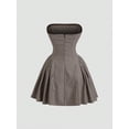 thumbnail image 2 of Brown Houndstooth Strapless Bowknot Fit & Flare Mini Dress, 2 of 6