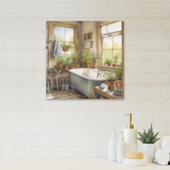 DESIGN ART Designart "Old Farmhouse Bathtub I" Bathroom Floral Wall Art For Bathroom 24 in. wide x 24 in. high