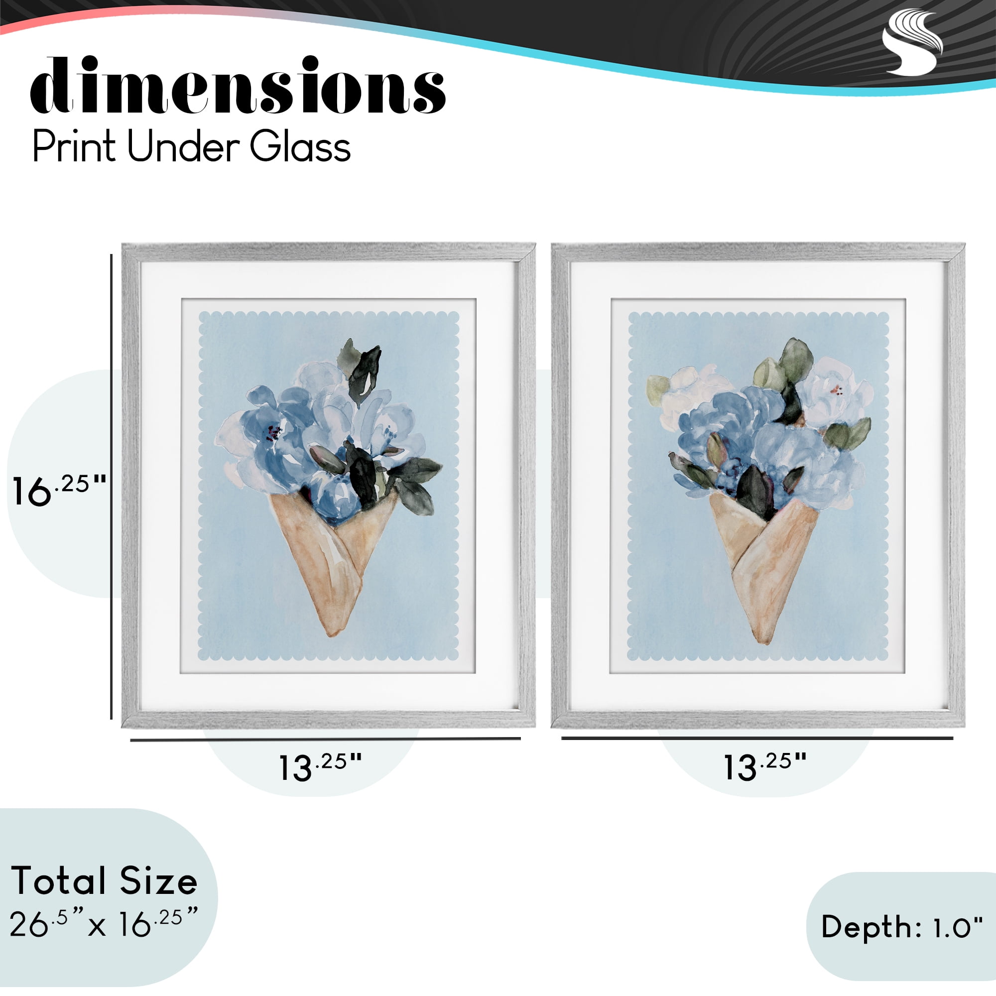 Stupell Industries Blue Flower Gift Bouquets 2 Piece Gray Framed Print Under Glass Set, design by Lanie Loreth