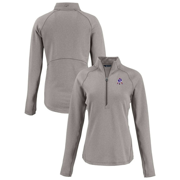 Women's Cutter & Buck Heather Gray New England Patriots  Peshastin Eco Fleece Recycled Tri-Blend Raglan Half-Zip Jacket