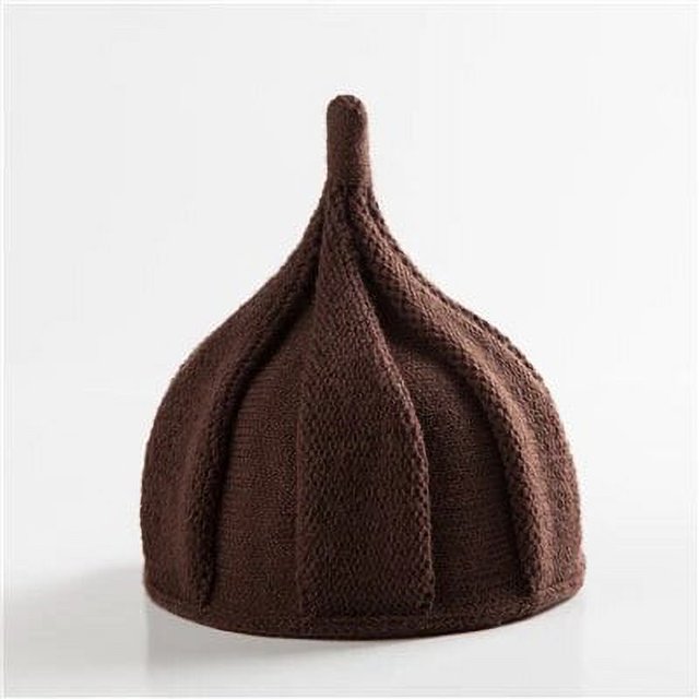 Warm Flower Cap Pointed Adult Knitted Solid Color Twisted Woman Winter Hat - Coffee