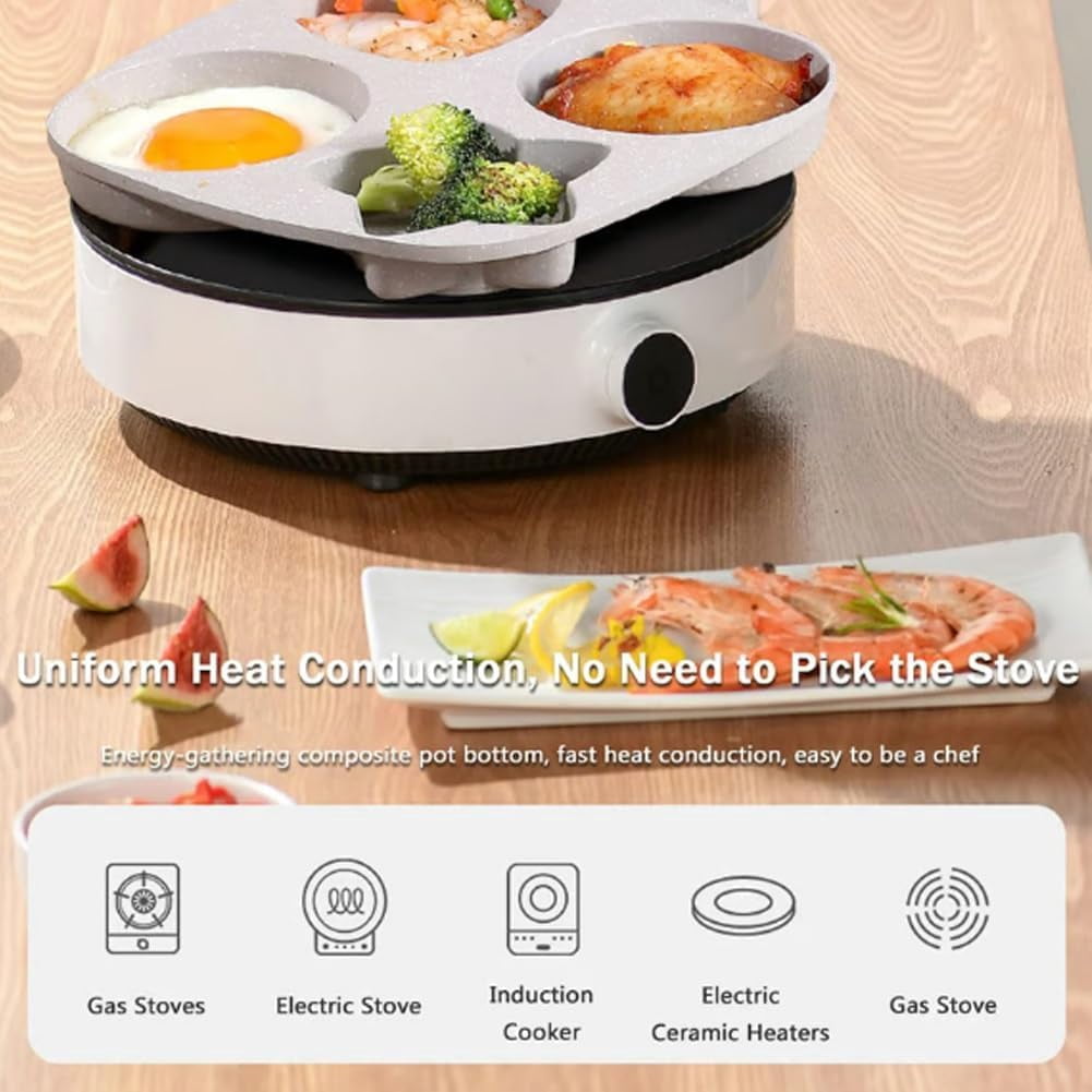 RAPOBRIX 1 Set 4-Cup Skillet with Handle, Mini Nonstick Pancake Maker for Breakfast, Non Stick Egg Frying Pans 4-Cups Shapes Mold, Multi-Purpose Fl...