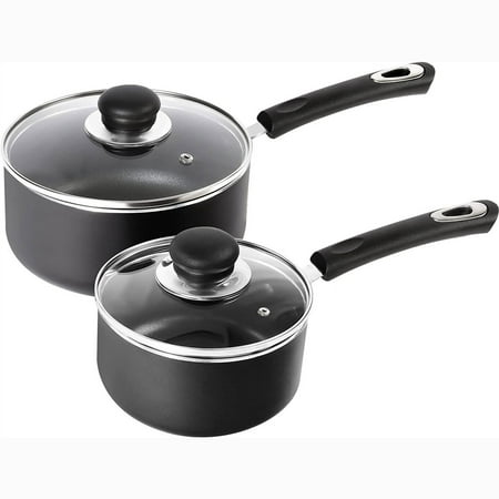 

Kitchen Professional Set 1 and 2 Quart Nonstick Saucepans with Glass Lids Induction Bottom