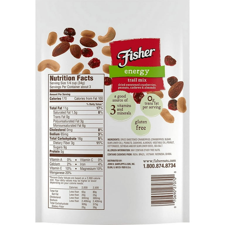 Fisher Energy Trail Mix - Resealable Bag - 3 Serving Pack - 3.50 oz - 6 / Carton Fisher Energy Trail Mix - Resealable Bag - 3 Serving Pack - 3.50 oz - 6 / Carton