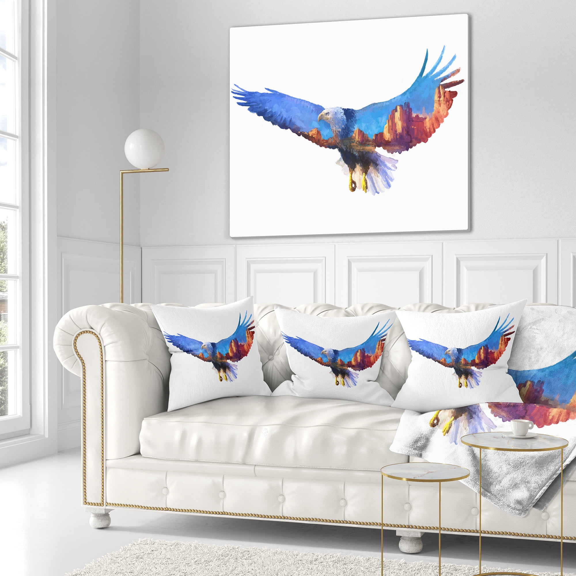 Designart Eagle Double Exposure Illustration - Animal Throw Pillow - 18x18