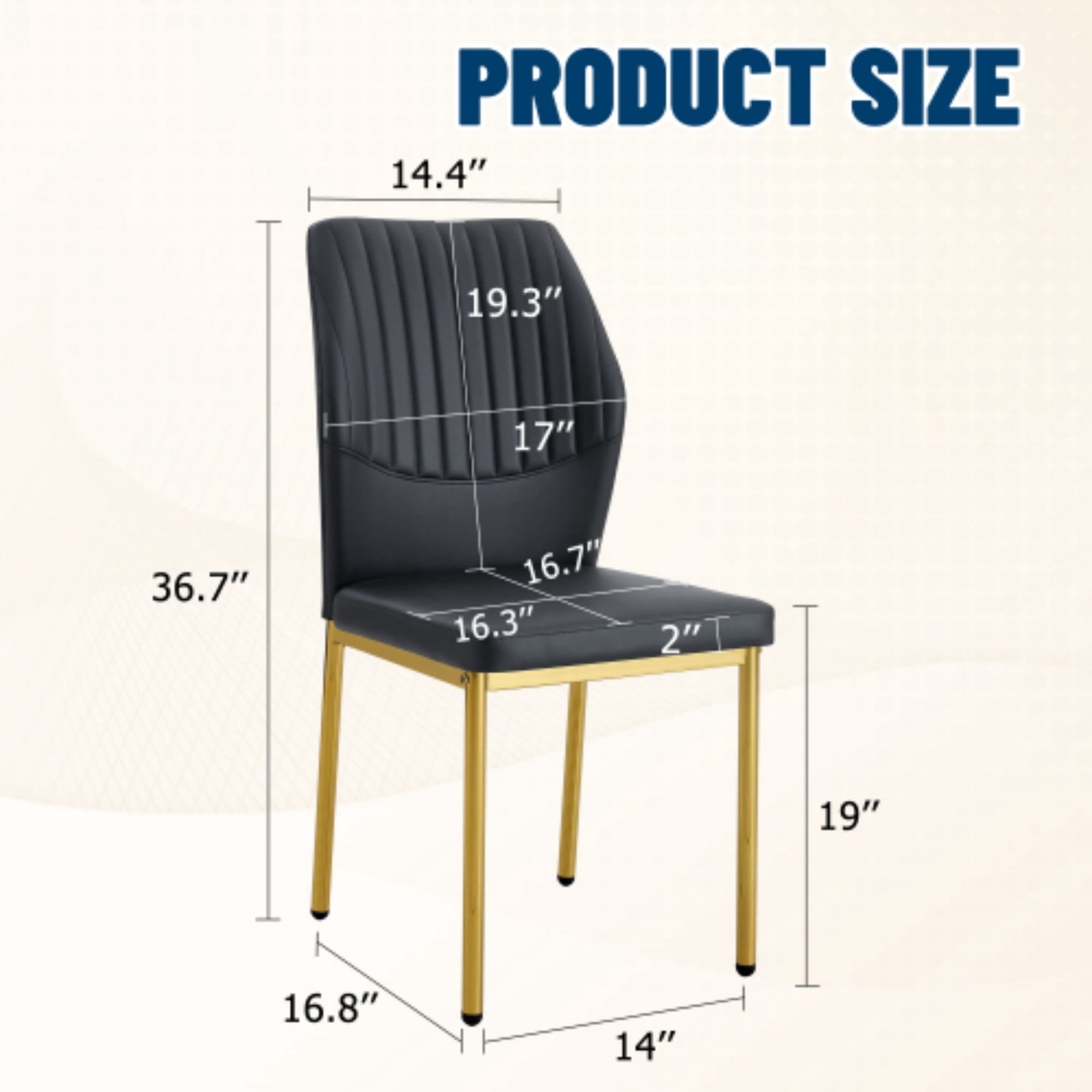 SUDICA Black Dining Chairs Set of 6， Modern Dining Room Chairs Set of 6, Kitchen Faux Leather Upholstered Chairs with Gold Mental Legs