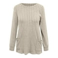 thumbnail image 4 of felwors Long Sleeve Shirts for Women Long Sweaters with Pockets Tunic Tops Loose Fit Beige, XXL, 4 of 4
