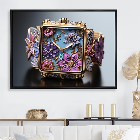 Designart "Whimsical Watches In Popart Garden" Pop Art Floater Framed Canvas Wall Art