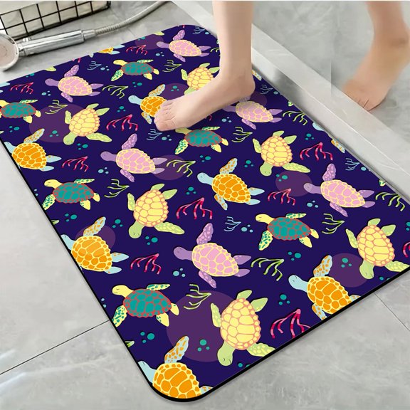 1pc Colorful Sea Turtle Bathroom Rug Bathroom Decor and Qccessories- Durable,Anti Slip,And Quick Drying,Suitable For Indoor/outdoor Use - Perfect For Bathrooms,Bedrooms,Kitchens