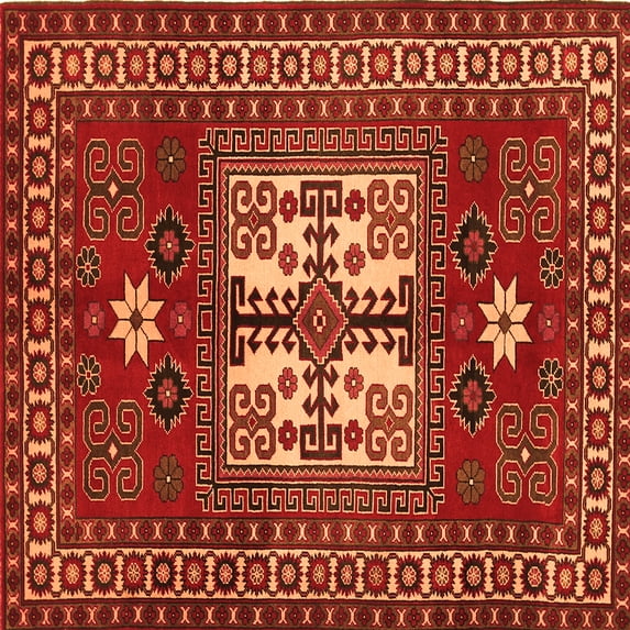 Ahgly Company Indoor Square Geometric Orange Traditional Area Rugs, 4' Square