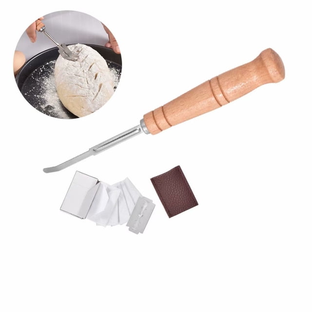 Cuchillo cortador de masa, cortador de palo francés, mango de madera, cúter de arco, cuchillo de pan de acero inoxidable