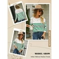thumbnail image 7 of Xuanfei Women Striped Color Block Crew Neck Long Sleeve Shoulder Buttons Knitted Sweater, 7 of 7