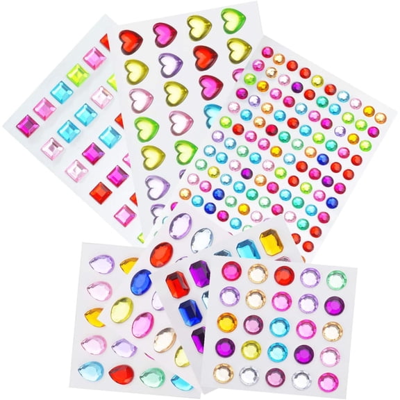 Gem Stickers, Self Adhesive Rhinestones Stickers Craft Jewels Stick On Gems for Arts & Crafts Projects - Assorted Shapes, Sizes and Colors (7 Sheets, 329pcs)