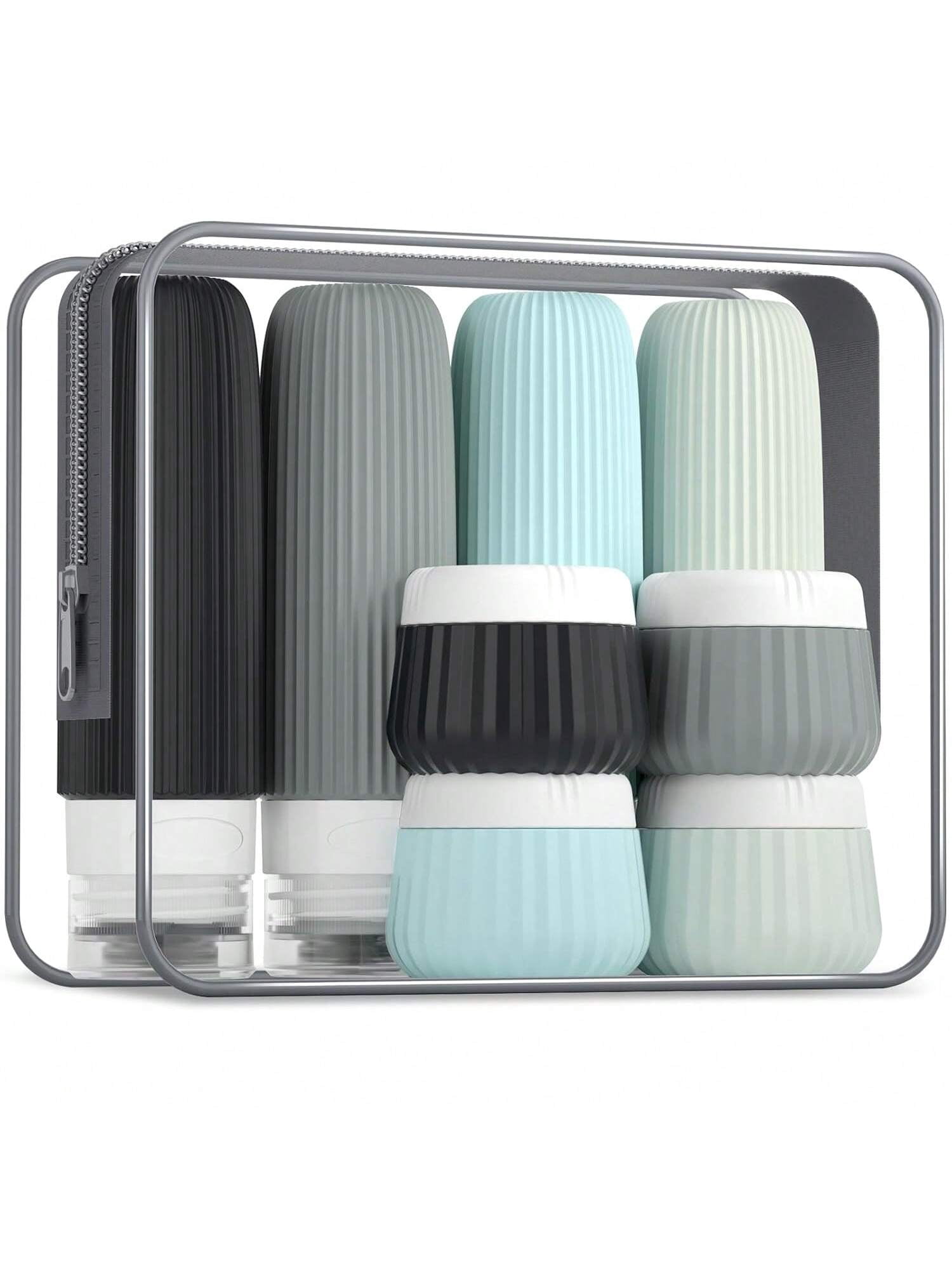 8 travel bottles for toiletries, 3 ounces (about 85 grams) of travel toiletries approved by TSA, travel containers for toiletries, with transparent bags, leak proof silicone can squeeze travel essent