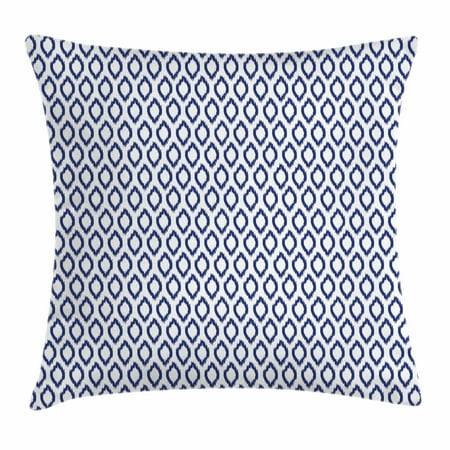 Ikat Throw Pillow Cushion Cover, Eastern Ornament in Blue Exotic Asian Tribal Art Elements Curves Simple Design, Decorative Square Accent Pillow Case, 16 X 16 Inches, Navy Blue White, by (Best Navy In Asia)