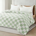 thumbnail image 4 of Exclusivo Mezcla Fleece Blanket Twin Size, Cozy Lightweight and Fuzzy Checkered Blankets for Couch or Bed, Suitable for All Season, Sage Green, 60"x80", 4 of 9