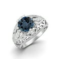 thumbnail image 3 of 1.45 Ctw Round London Blue Topaz Antique Filigree Design 925 Sterling Silver Women Mother's Day Gift Ring, 3 of 4