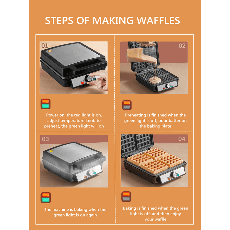 FOHERE 4-Waffle Electric Belgian Waffle Maker, Black