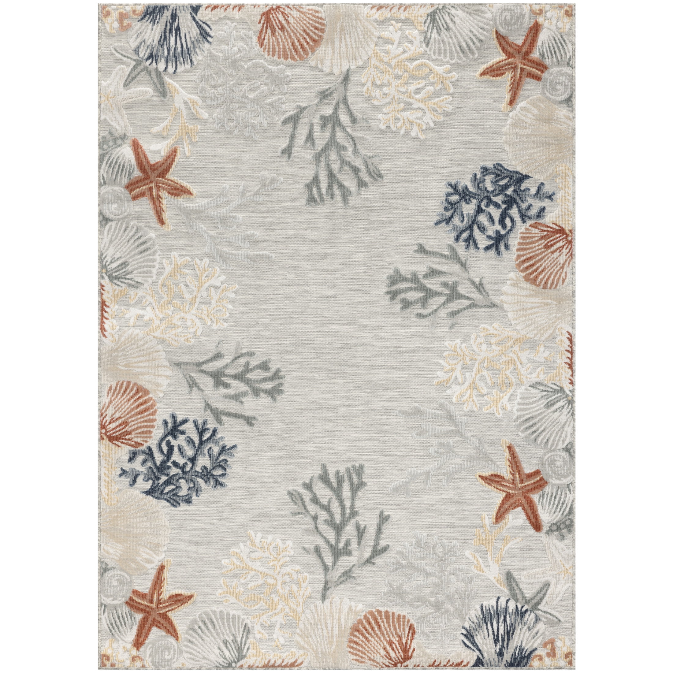 Nourison Suncoast 5'3" x 7'3" Grey Multicolor Coastal, Nautical & Beach Rug