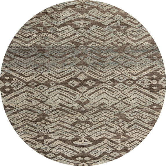 Ahgly Company Indoor Round Abstract Coffee Brown Abstract Area Rugs, 4' Round