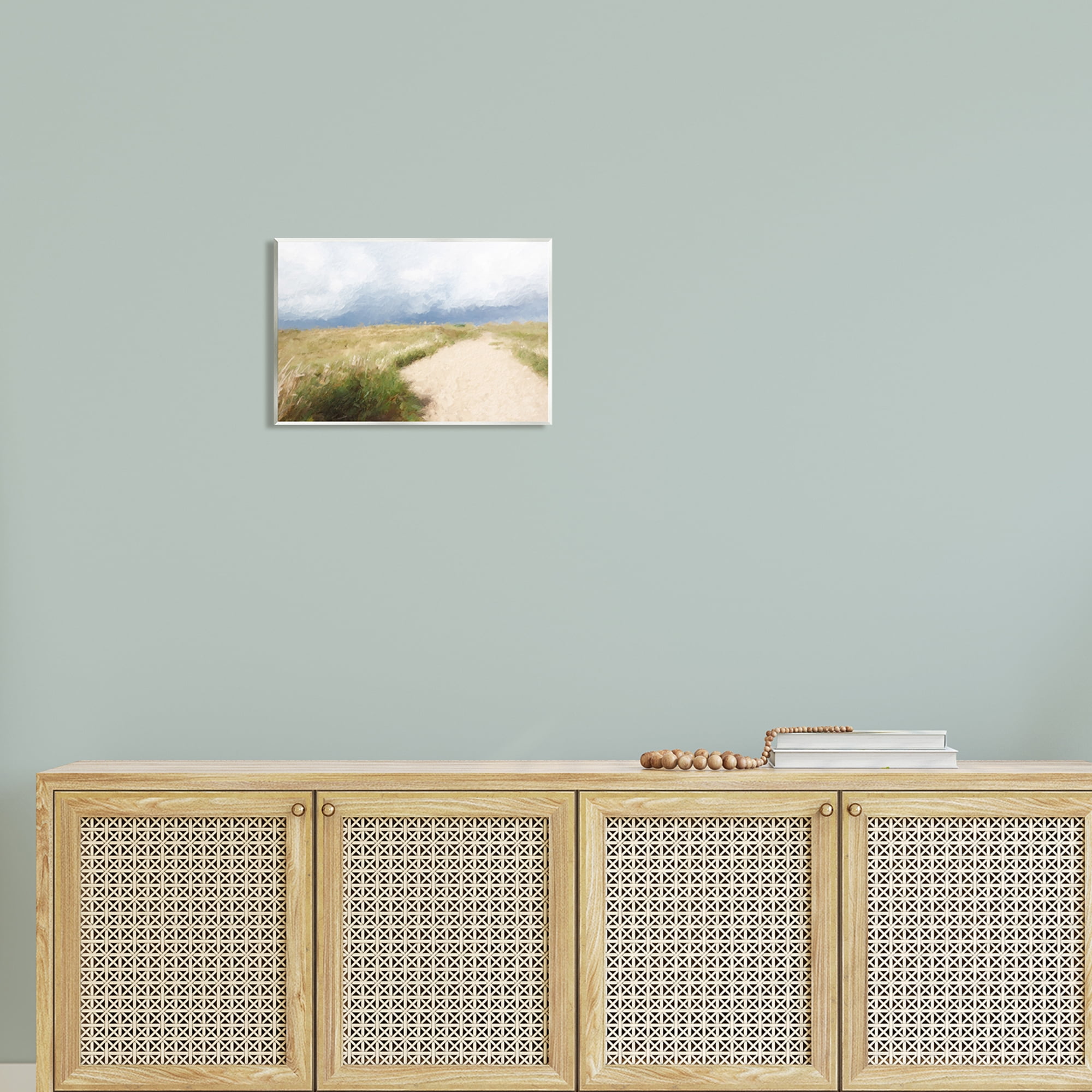 Stupell Coastal Sandy Path Cloudy Sky Landscape Painting Wall Plaque Unframed Art Print Wall Art