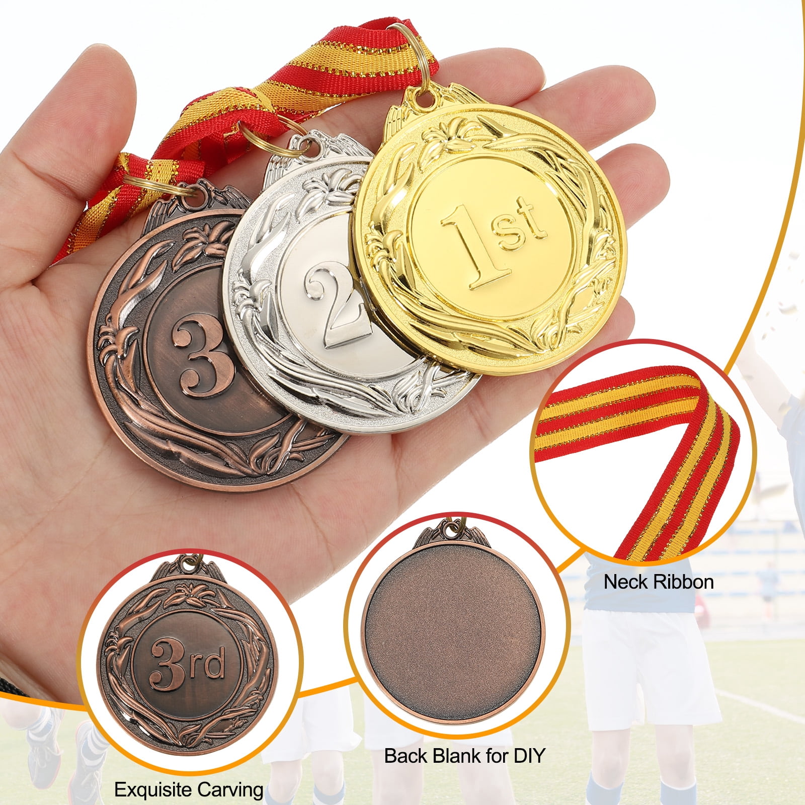 Uxcell 2 Inch Bronze Prizes Award Medals Metal Winner Medals 3rd Place with Neck Ribbon for Sports Games Party Favors 48 Pieces