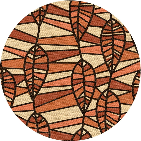 Ahgly Company Indoor Round Patterned Construction Cone Orange Area Rugs, 3' Round