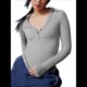 thumbnail image 3 of Camisetas Henley de Larga para Mujer, -Otoño 2025, de Punto Acanalado con Botones, Corte Entallado, Blusas Básicas Informales. Gris M, 3 of 7