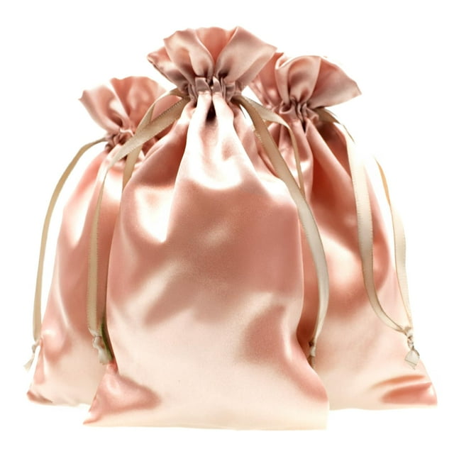 Bolsas de Regalo Knitial de 15x23 cm en Satén con Cordón en Rosa Dorado, 50 unidades