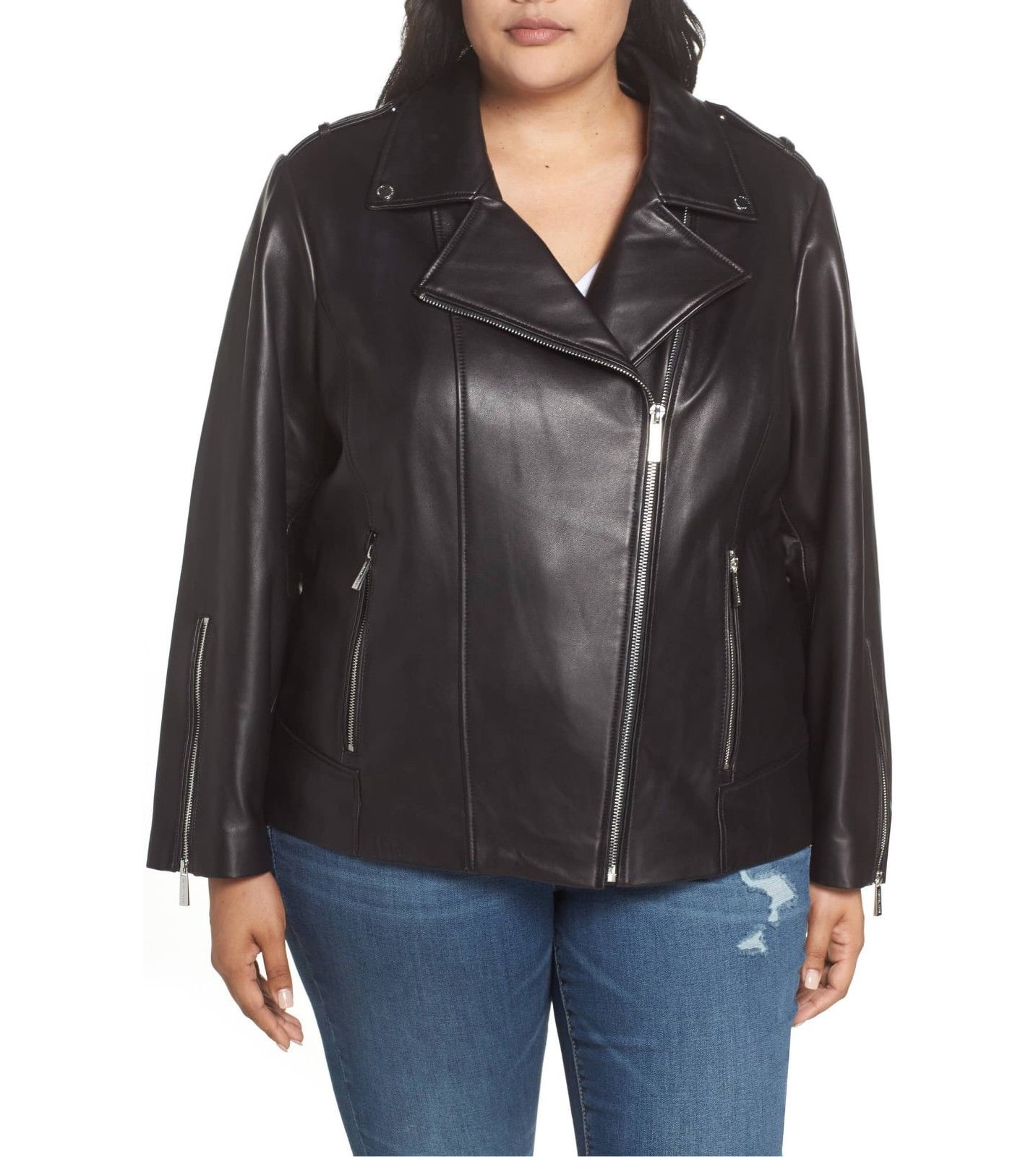 Michael Kors - Michael Kors Women's Plus Size Moto Leather Jacket ...