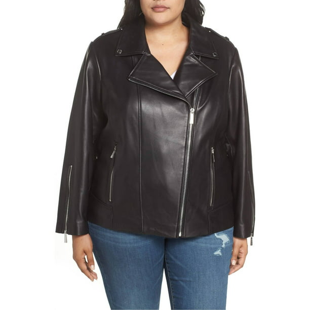 Michael Kors Women's Plus Size Moto Leather Jacket - Walmart.com