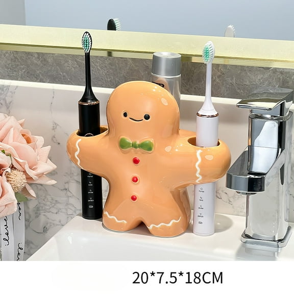 Ceramic gingerbread man bathroom vanity, couple electric toothbrush holder, handwashing basin, Christmas toothbrush and toothpaste holder