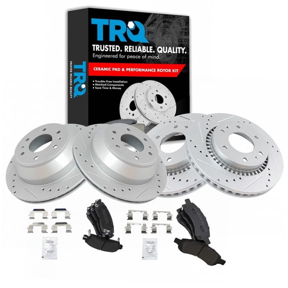 TRQ Performance Drilled Slotted Brake Rotor & Posi Metallic Pad Front & Rear Kit