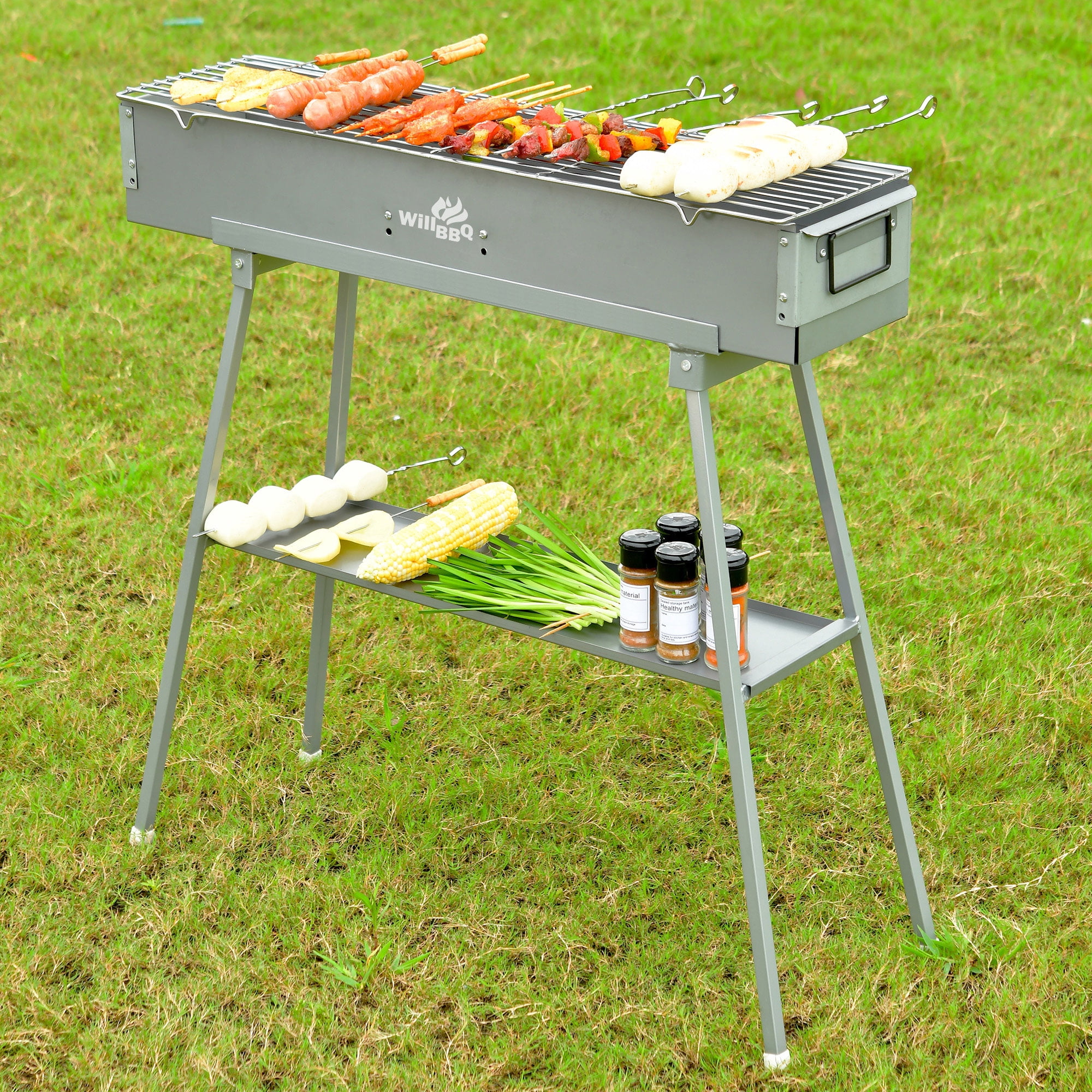 WILLBBQ Charcoal Grills Commercial Quality Portable Hibachi BBQ Lamb Skewer Folded Camping Barbecue Grill for Backyard Outdoor Cooking Use(31.6x7.1x5.1 inch) - The Perfect Gifts for Grill Lovers