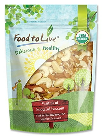 Food To Live ® Certified Organic Mixed Raw Nuts (Cashews, Brazil Nuts, Walnuts, Almonds) (8 Ounces)