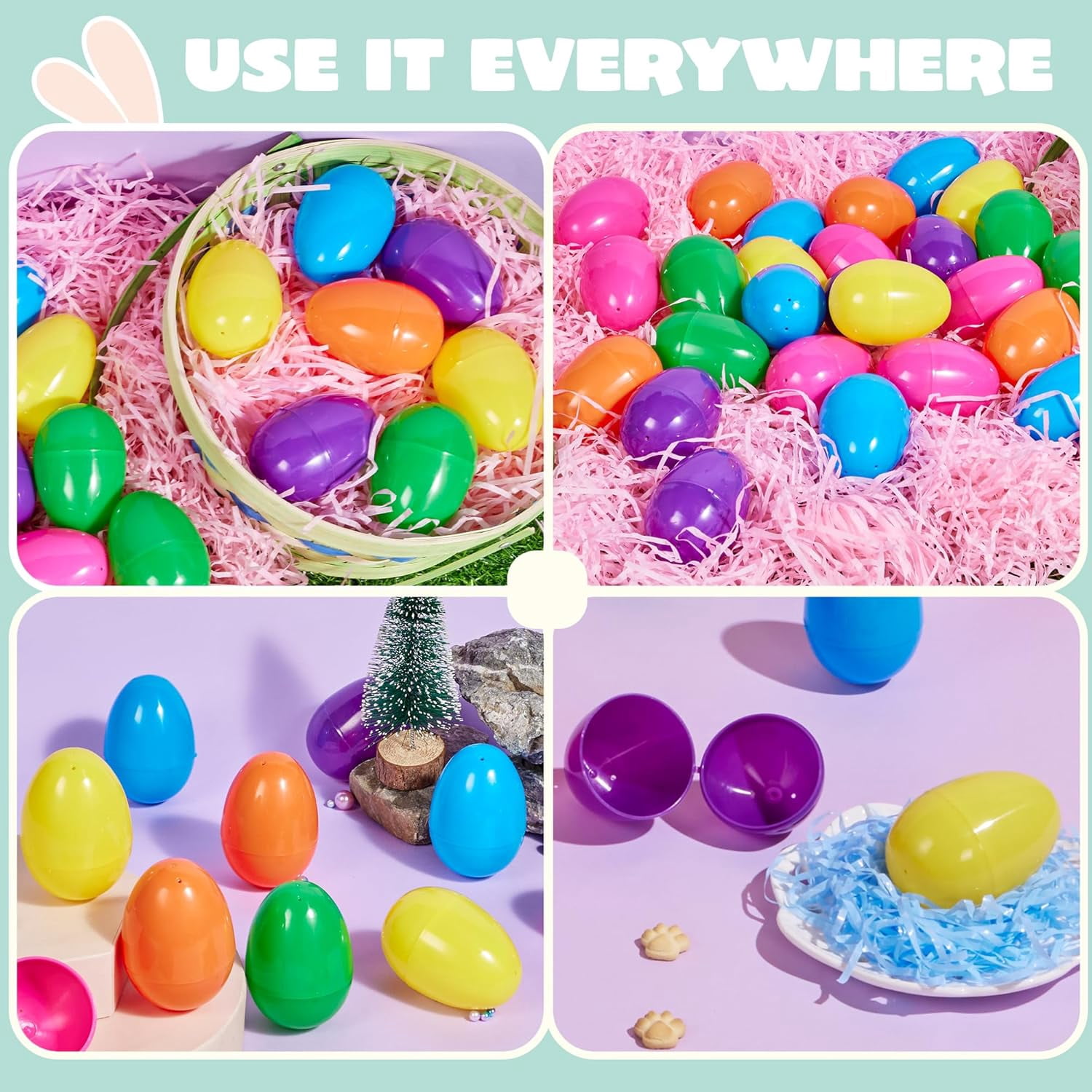ANHXN  Easter Eggs, Fillable Plastic Eggs Empty Colorful Bright Eggshells with Hinge for Easter Hunt,Party Favor, Basket Stuffers, Classroom Prize Supplies.Different quantities to choose from