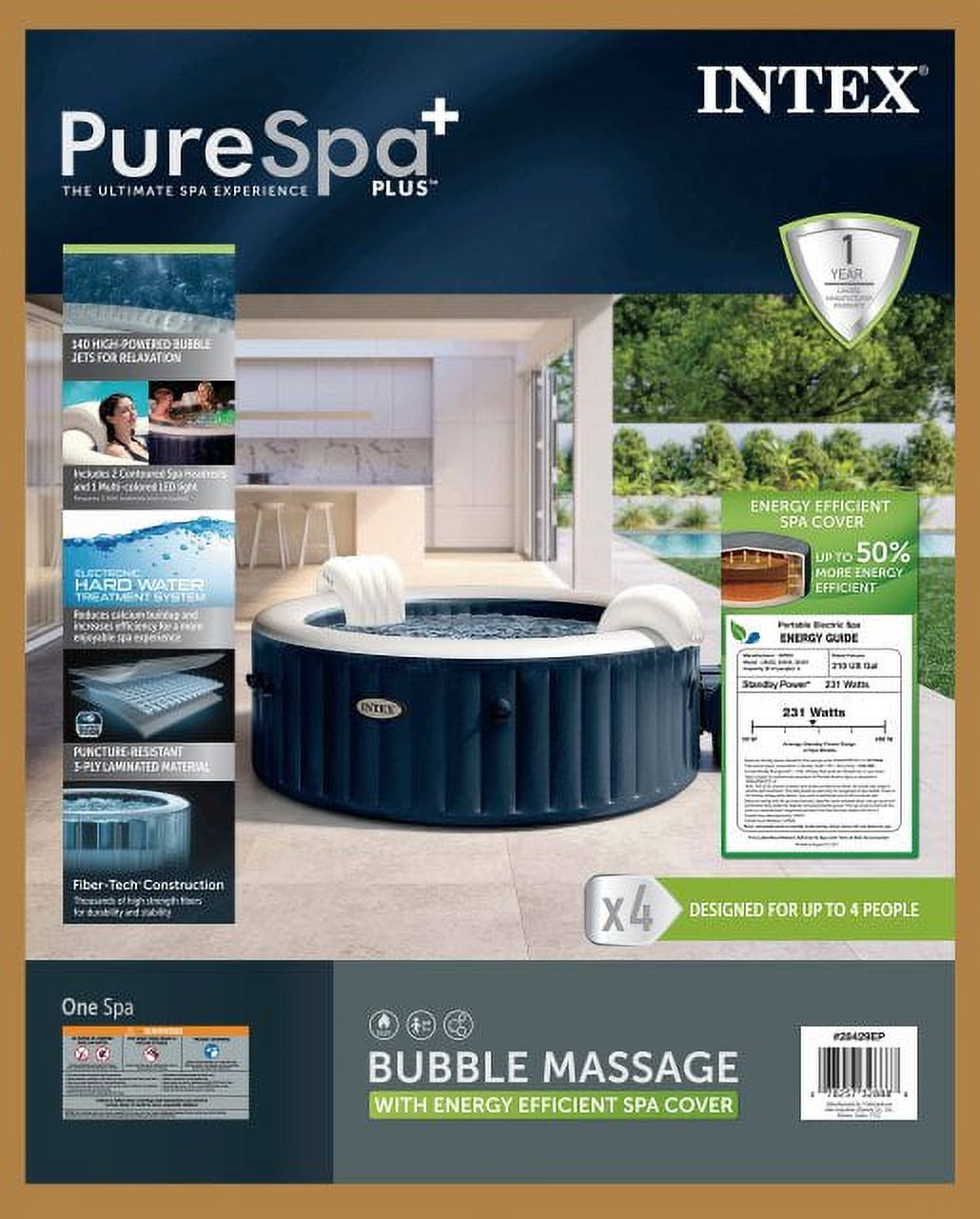 INTEX PureSpa™ Plus Bubble Inflatable Hot Tub Set - 4 Person Spa with Energy Efficient Spa Cover - image 5 of 16