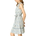 thumbnail image 4 of INSPIRE CHIC Junior's Floral Half Placket a-Line Belted Sleeveless Dress, 4 of 6